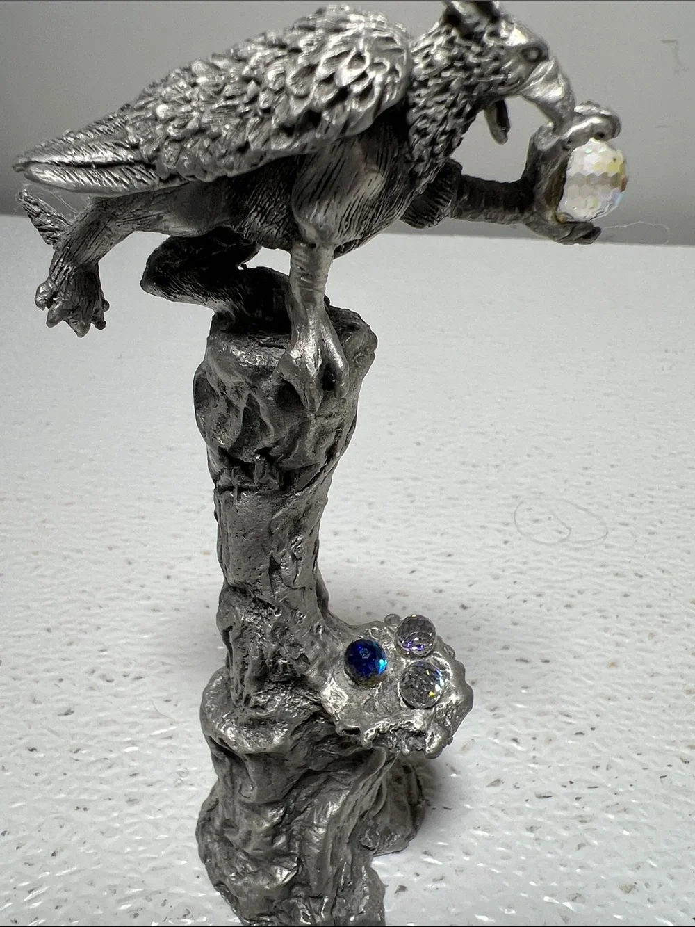 Handcrafted Pewter Grifftin Sculpture with 4 Iridescent Crystal Accent Rare